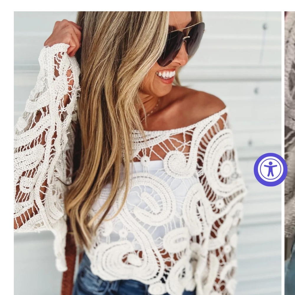 Miracle Off-the-Shoulder Crochet Sweater Top in White
